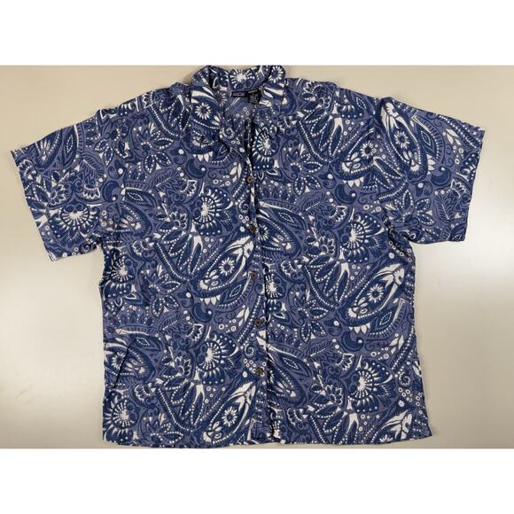 Patagonia Tops - Vintage 90s PATAGONIA Womens Hawaiian Button Up Shirt Blue L Floral Aloha Beach